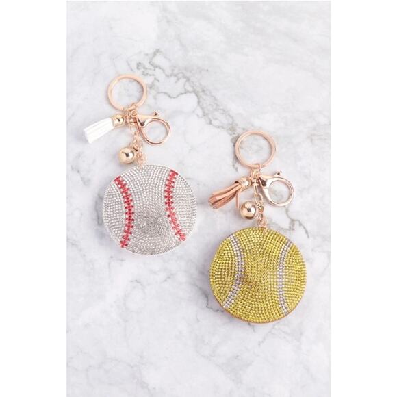 White Red Baseball Crystal Keychain Keyring Bag Charm - Picture 3 of 3